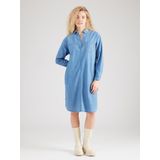 s.Oliver - Jurk - Blauw - Denim - Polokraag, Lange Mouw, Zakken aan de Zijkant