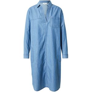 s.Oliver - Jurk - Blauw - Denim - Polokraag, Lange Mouw, Zakken aan de Zijkant