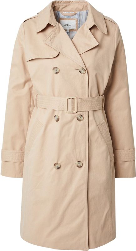 s.Oliver RED LABEL - Slim Fit Trenchcoat - Effen - Katoenmix - Waterafstotend