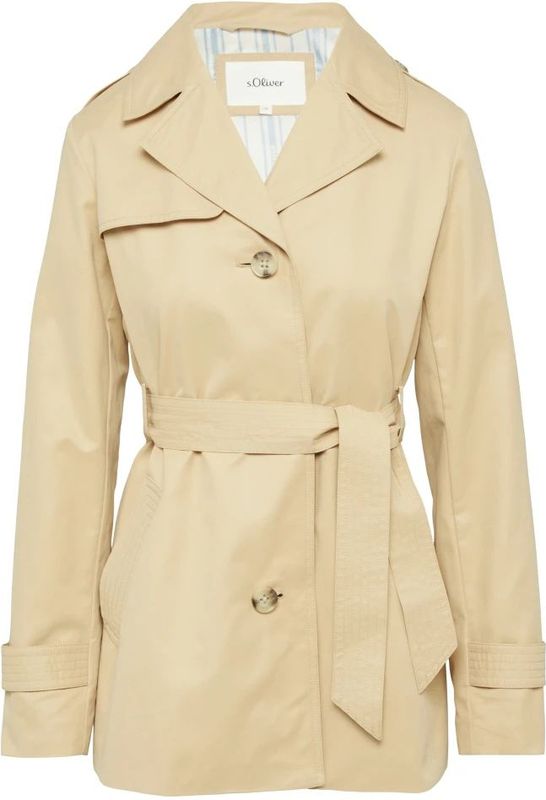 s.Oliver - Tussenmantel - Beige - Katoen - Licht Gevoerd, Knoopsluiting, Revers Kraag