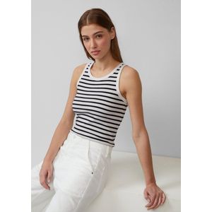 Tanktops - Off White Stripe - Ribstructuur - Mouwloos - Slim Fit