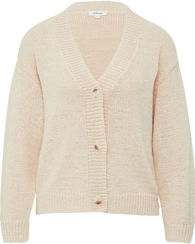 s.Oliver - Gebreid Vest - Beige - V-hals - Lange Mouw