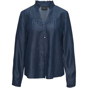 s.Oliver - Blouse - Navy - Lyocell - Lange Mouw, Ruches, Gedrapeerd