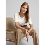 s.Oliver BLACK LABEL - T-shirt - Ecru - Coton Mélangé - Détails Dubbele Laag