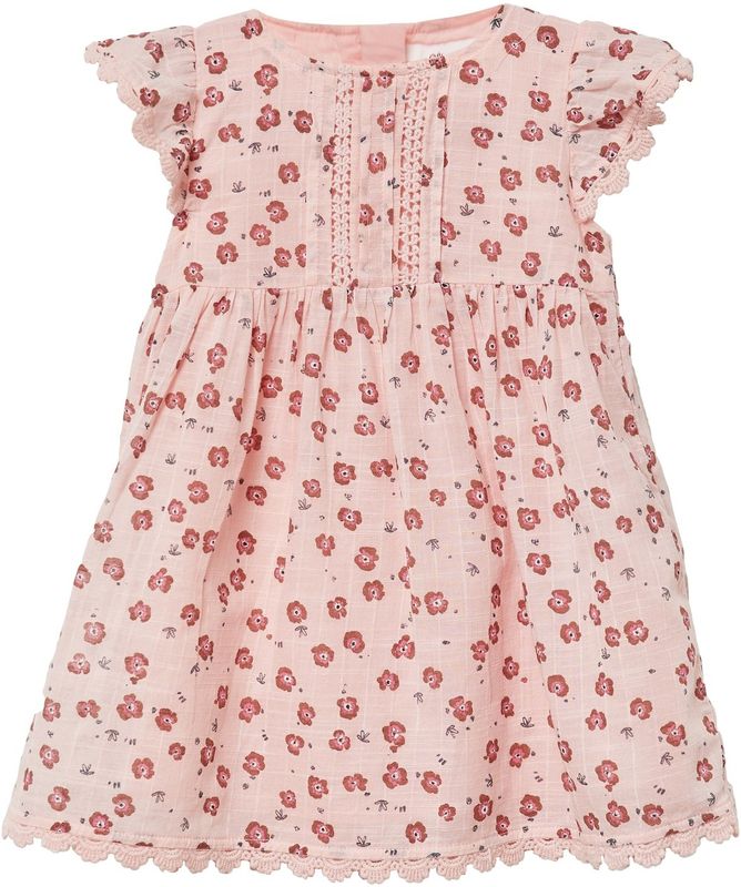 Jurk - A-lijn - Katoen - Multicolor - Fladdermouwen, Kanten Afwerking, Ronde Halslijn