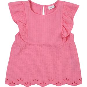 Gestructureerd T-shirt met ruches mouwen en geperforeerd patroon, roze, 140, Roze, 140