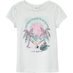 T-shirt - Katoenen Jersey - Glitterprint - Pofmouwtjes