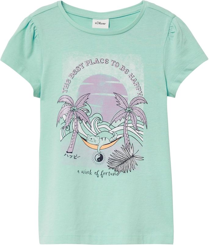 T-shirt - Glitterprint - Katoen - A-vorm - Ronde Hals