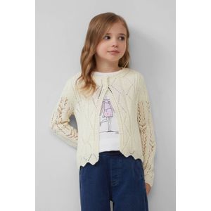 Vest - Ronde Hals - Lange Mouwen - Gebreid - Geschulpte Zoom - Lichtgrijs