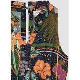 s.Oliver - Jurk - Donkerblauw/Groen/Oranje - 100% Viscose - Mouwloos, V-hals, Knoopsluiting, Plooien