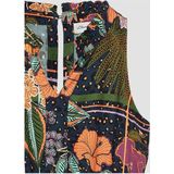 s.Oliver - Jurk - Donkerblauw/Groen/Oranje - 100% Viscose - Mouwloos, V-hals, Knoopsluiting, Plooien