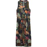 s.Oliver - Jurk - Donkerblauw/Groen/Oranje - 100% Viscose - Mouwloos, V-hals, Knoopsluiting, Plooien