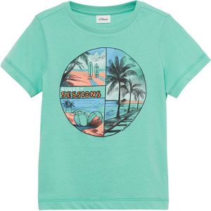 s.Oliver - T-shirt - Turquoise - Polyester en Katoen