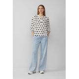 s.Oliver - Blouse - Ecru/Zwart - Wijde Blouse - Driekwart Mouw