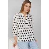 s.Oliver - Blouse - Ecru/Zwart - Wijde Blouse - Driekwart Mouw