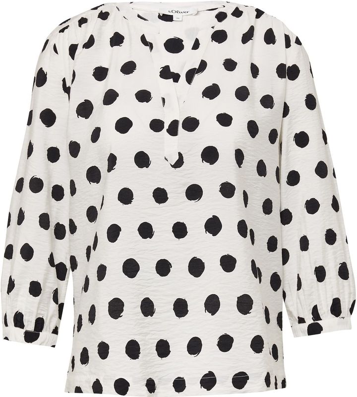 s.Oliver - Blouse - Ecru/Zwart - Wijde Blouse - Driekwart Mouw