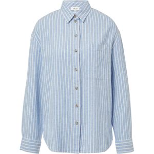 s.Oliver Gestreepte blouse van linnenmix met overgesneden schouders, koningsblauw, 34