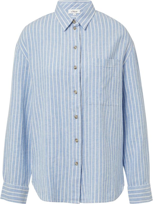 s.Oliver Gestreepte blouse van linnenmix met overgesneden schouders, koningsblauw, 34
