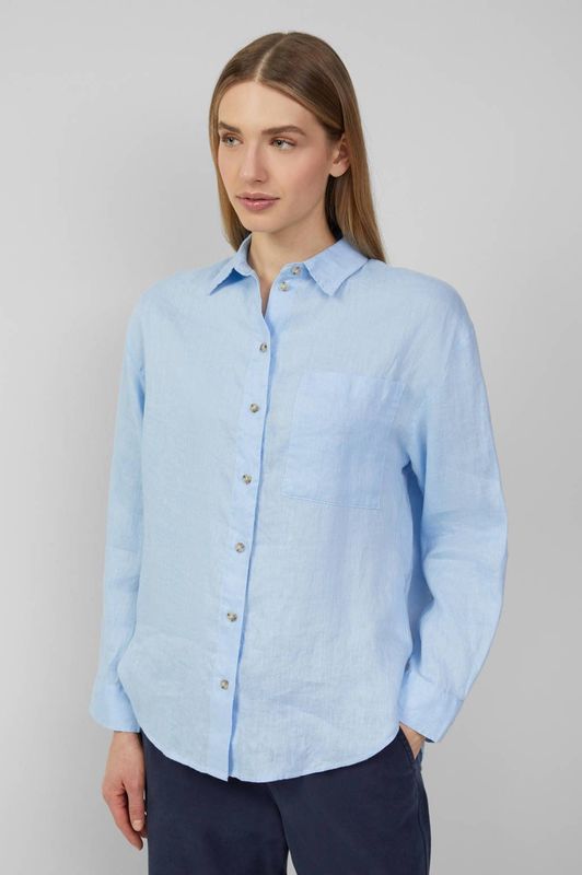 s.Oliver Blouse van puur linnen met borstzak, lichtblauw, 34