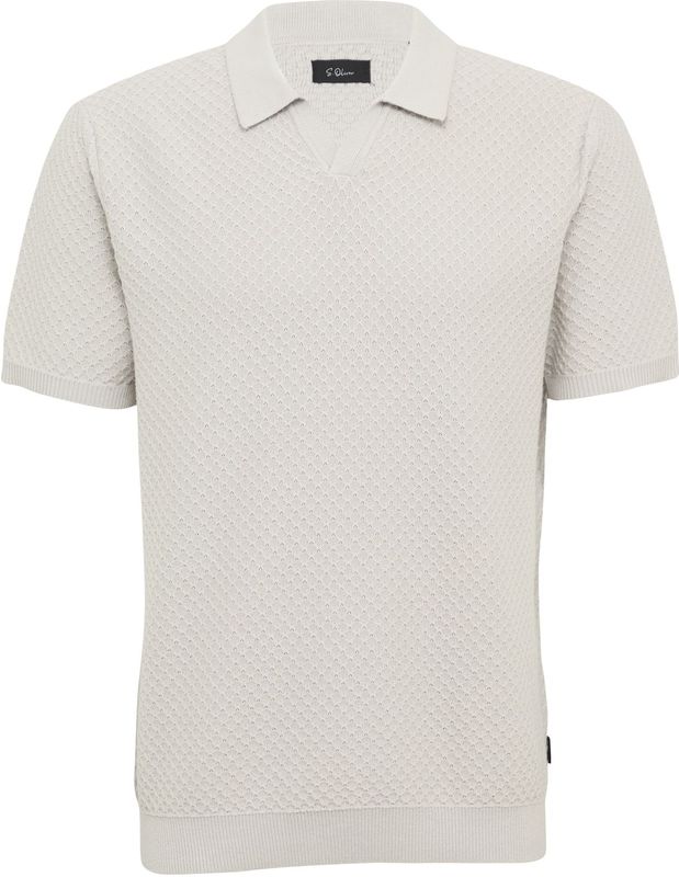 s.Oliver BLACK LABEL - Gebreid Poloshirt - Lichtbeige - Katoen - Korte Mouwen