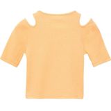 T-shirt - Cropped - Geribde Katoenmix - Korte Mouwen - Ronde Hals