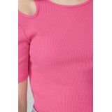 T-shirt - Slim-Fit Cropped - Katoenmix - Geribd - Korte Mouwen