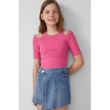 T-shirt - Slim-Fit Cropped - Katoenmix - Geribd - Korte Mouwen