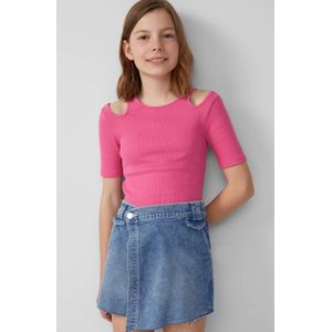 T-shirt - Slim-Fit Cropped - Katoenmix - Geribd - Korte Mouwen