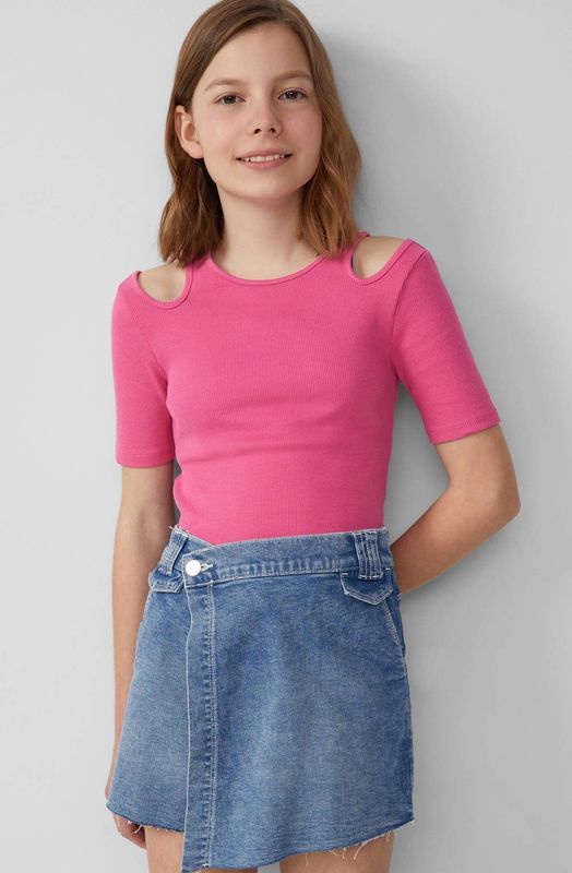 T-shirt - Slim-Fit Cropped - Katoenmix - Geribd - Korte Mouwen