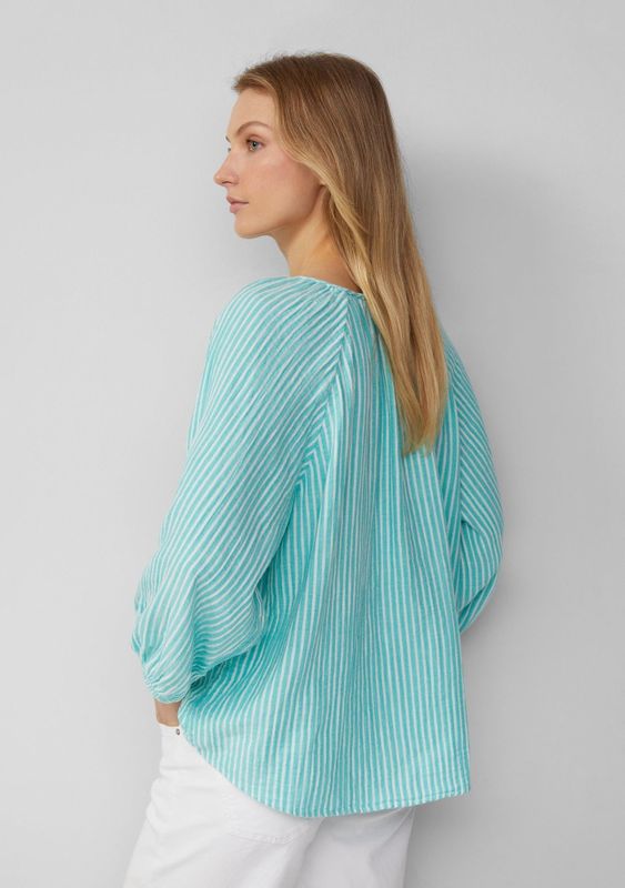s.Oliver - Blouse - Turquoise/Wit - Wijde Blouse - Driekwart Mouw