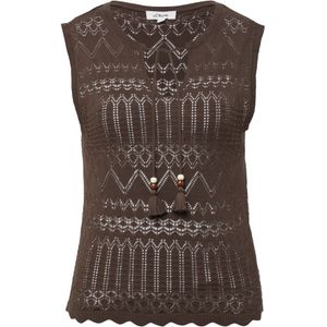 s.Oliver - Ajour Top - Donkerbruin - Mouwloos - V-hals