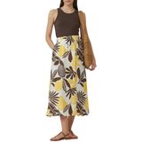 s.Oliver - A-lijn Rok - Ecru / Chocoladebruin / Geel - Viscose - 7/8 Lengte