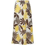 s.Oliver - A-lijn Rok - Ecru / Chocoladebruin / Geel - Viscose - 7/8 Lengte