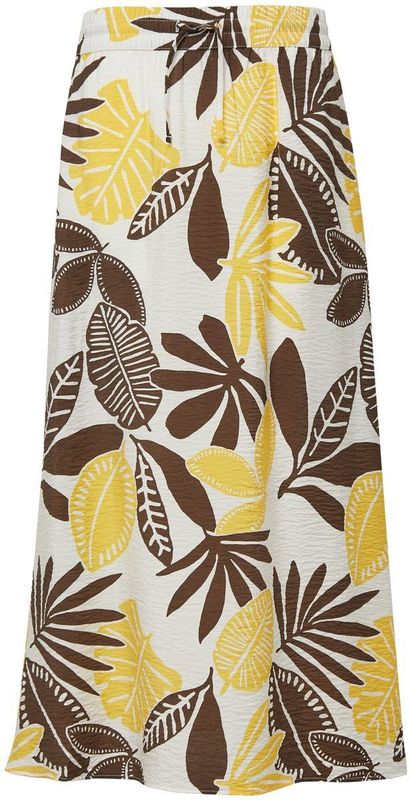 s.Oliver - A-lijn Rok - Ecru / Chocoladebruin / Geel - Viscose - 7/8 Lengte
