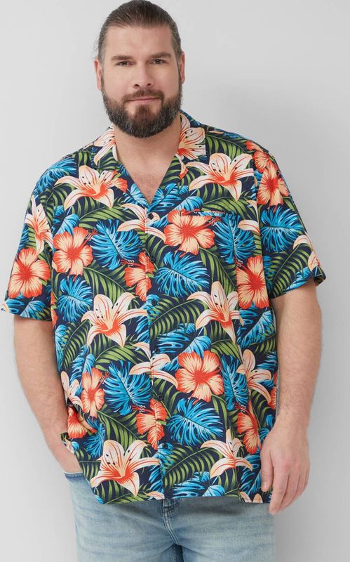 s.Oliver - Big Size Overhemd - Katoen Viscose - Korte Mouwen - Losse Pasvorm