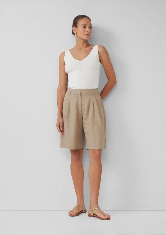s.Oliver - BLACK LABEL - Bermuda - Dark Taupe - Linnenmix