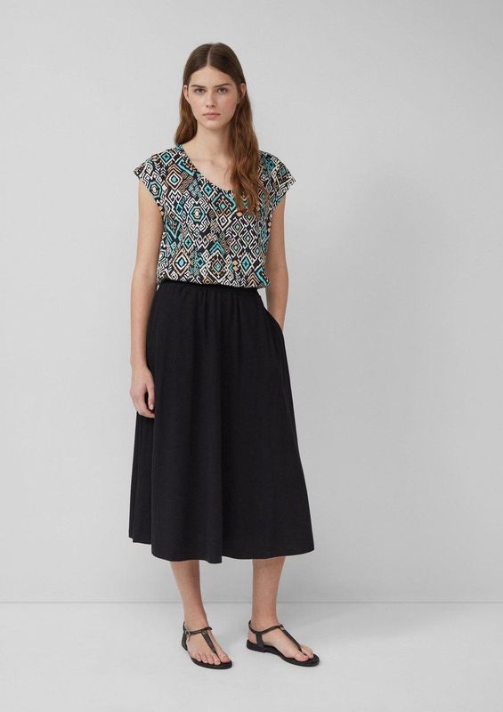 s.Oliver - Midi Rok - Zwart - Plooirok