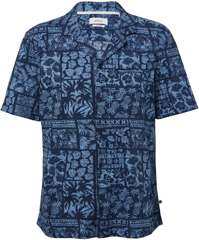 s.Oliver - Hemd - Korte Mouwen - Resort Pasvorm - Zomerse All-over Dessin