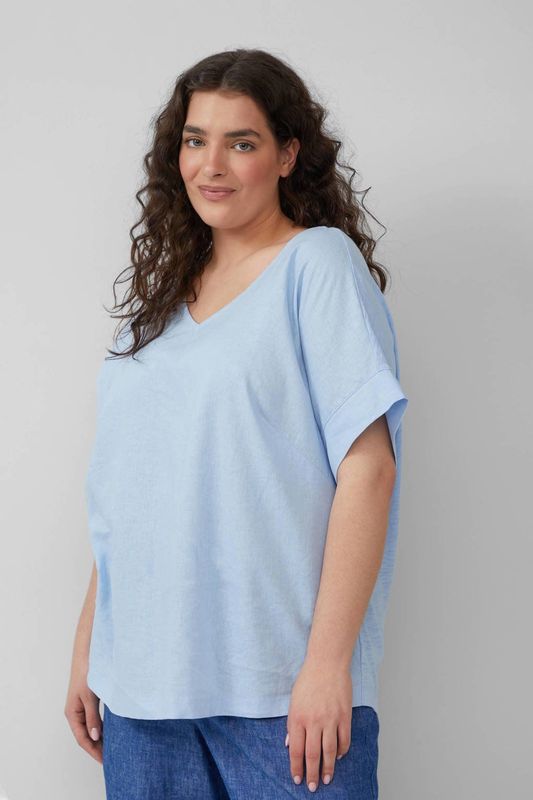 T-shirt - Multicolor - Jersey Stofmix met Linnen