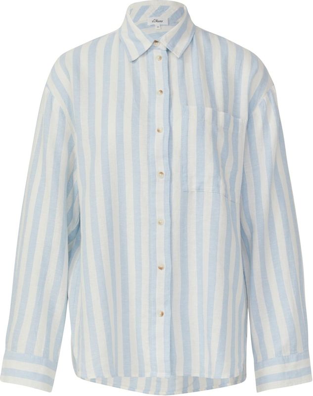 s.Oliver - Blouse - Lichtblauw / Wit - Klassieke Blouse - Lange Mouw