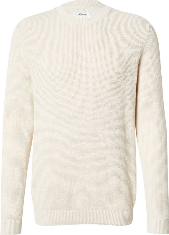 s.Oliver - Gebreide Trui - Dk Beige - Lange Mouw - Grof-Breisel