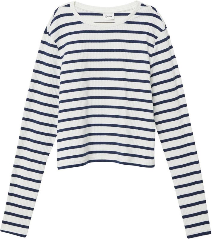 T-shirt - Cropped - Lange Mouwen - Geribbelde Katoenmix