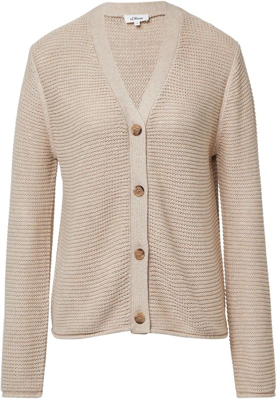 s.Oliver - Gebreid Vest - Champagne - V-hals - Lange Mouw