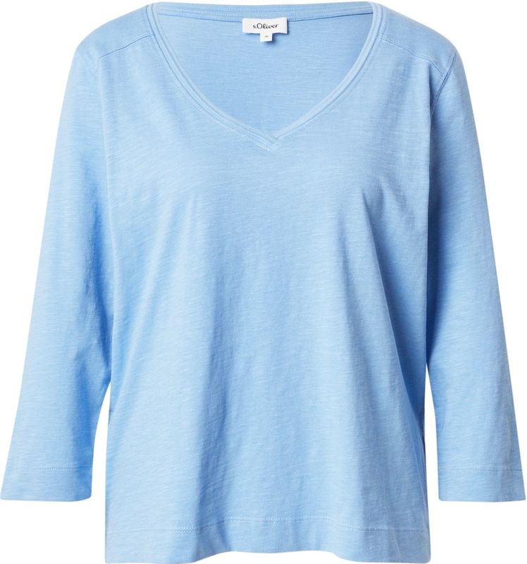 s.Oliver - Shirt - Lichtblauw - Katoen - V-hals - Driekwart Mouw
