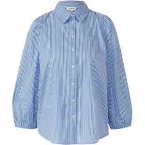 Blouse - Gestreept - 3/4 Mouwen - Ruches - Normale Pasvorm - Knoopsluiting