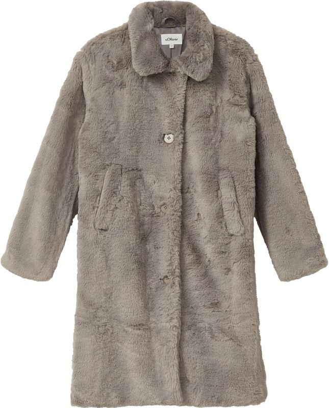 s.Oliver RED LABEL - Lange Jas - Imitatiebont - Regular Fit - Platte Kraag