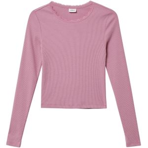 T-shirt - Slim-fit - Lange Mouwen - Katoenmix - Met Kanten Details