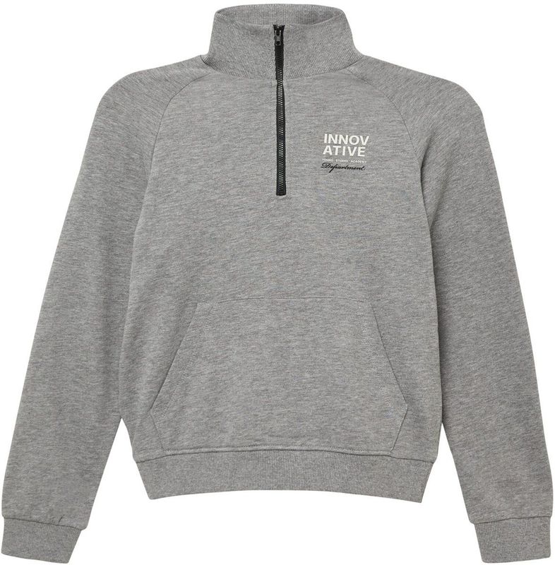 Sweatshirt - Katoenmix - Regular Fit - Troyer Kraag - Geribde Boorden