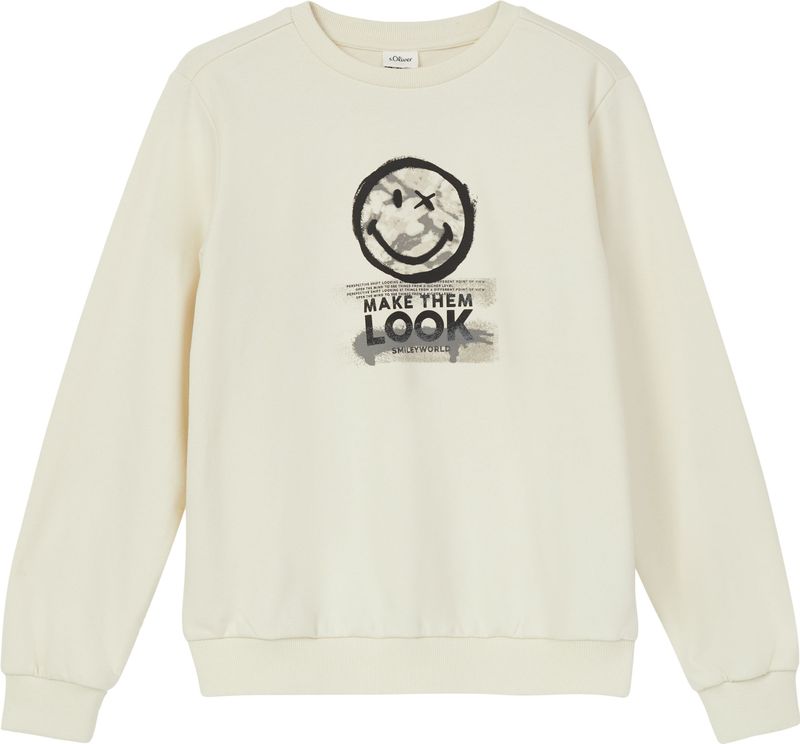 Sweatshirt - Smiley®-print - Katoenmix - Normale Pasvorm - Geborstelde Binnenkant