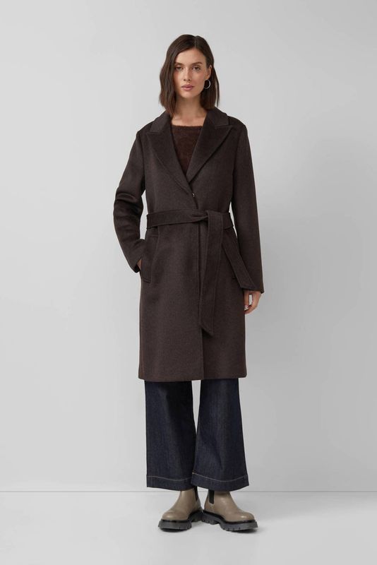 s.Oliver BLACK LABEL - Lange Wollen Jas - Regular Fit - Effen - Met Tailleriem